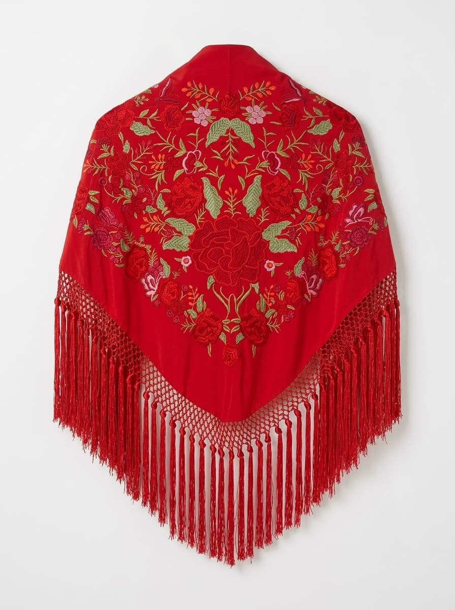 Mantón Rojo Bordado Floral