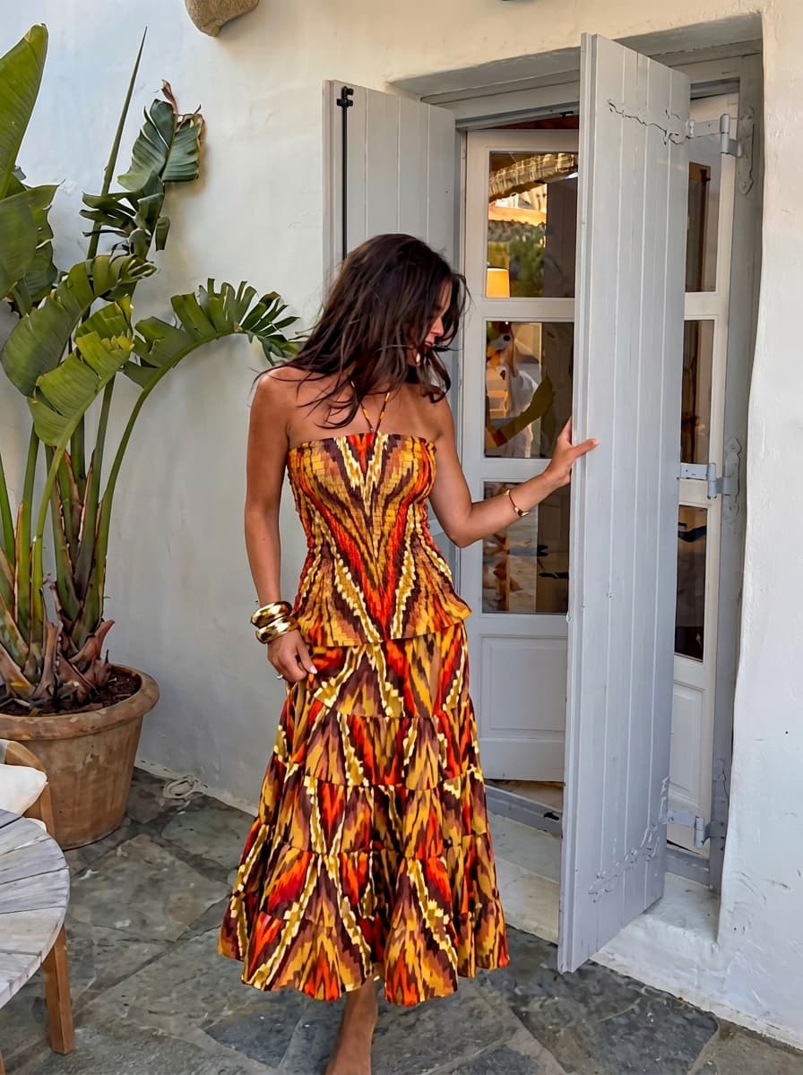 Vestido Bandeau Estampado Ikat