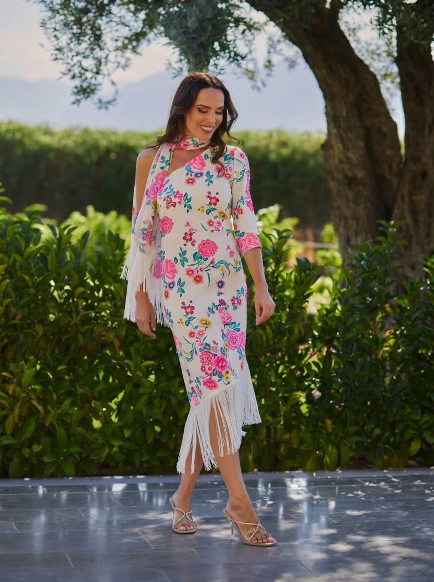 Vestido Floral con Flecos