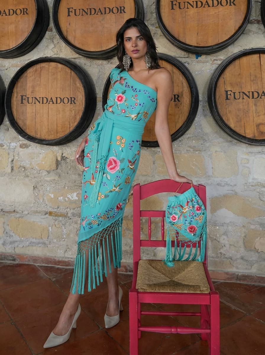 Vestido Turquesa Bordado